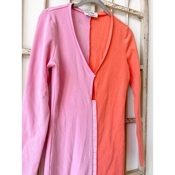 Atoir Pink Orange Colorblocked Saturn Dress Cocktail Long Sleeve Midi Bodycon - Picture 9 of 11